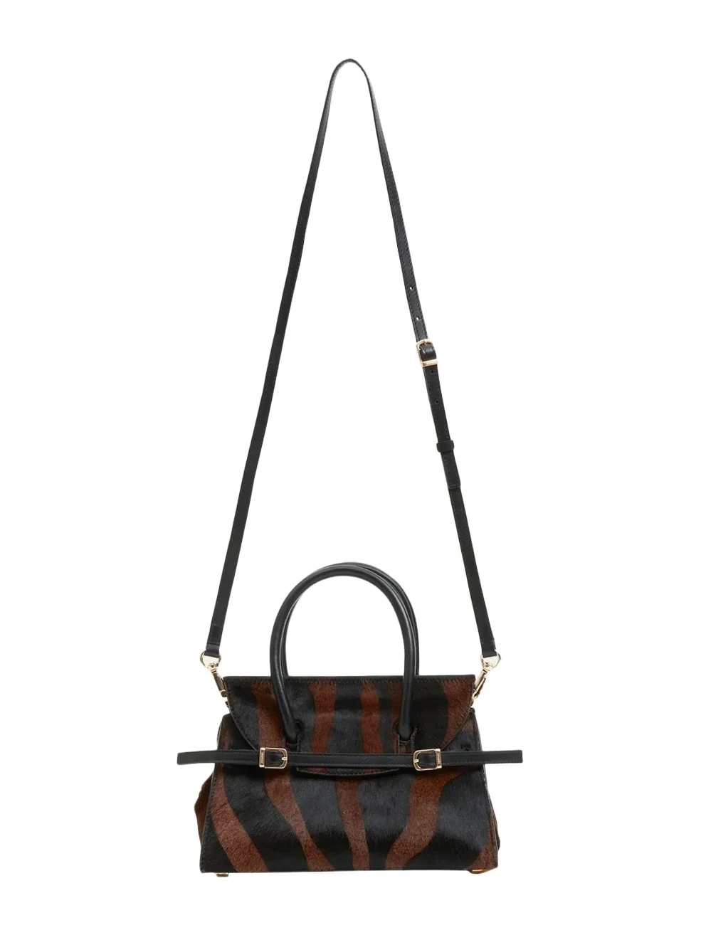 River Small Zebra-Print Calf Hair Top-Handle Bag