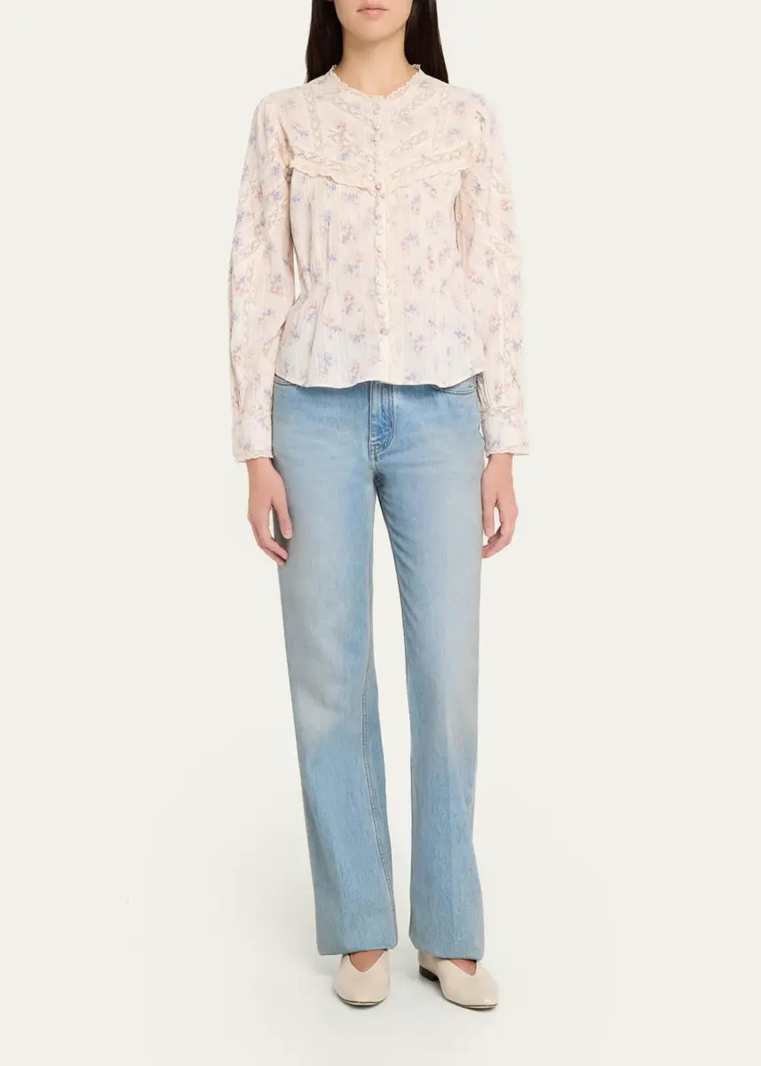 LoveShackFancy Miah Floral Lace-Trim Dobby Cotton Blouse | Thumbnail 2 LoveShackFancy Miah Floral Lace-Trim Dobby Cotton Blouse | Thumbnail 2