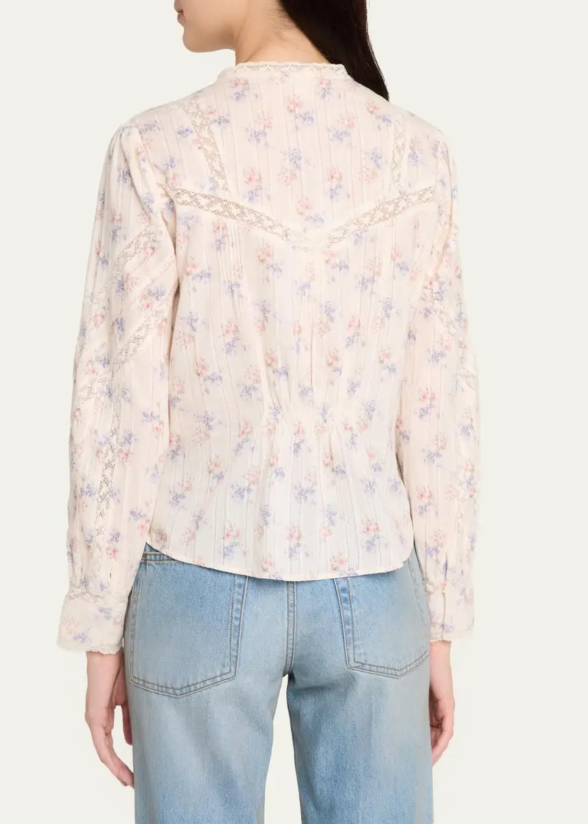 LoveShackFancy Miah Floral Lace-Trim Dobby Cotton Blouse | Thumbnail 3 LoveShackFancy Miah Floral Lace-Trim Dobby Cotton Blouse | Thumbnail 3
