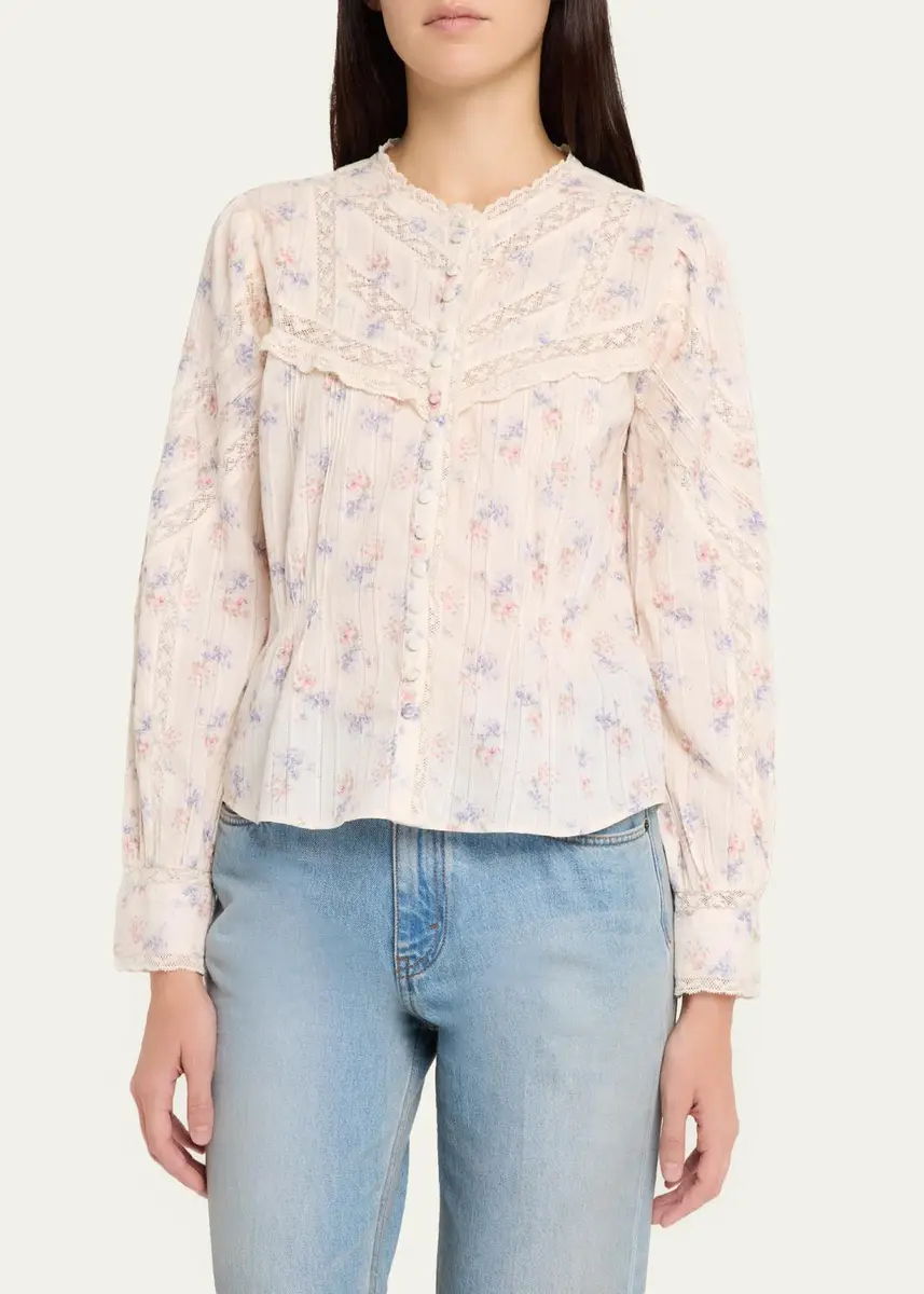 LoveShackFancy Miah Floral Lace-Trim Dobby Cotton Blouse | Thumbnail 4 LoveShackFancy Miah Floral Lace-Trim Dobby Cotton Blouse | Thumbnail 4