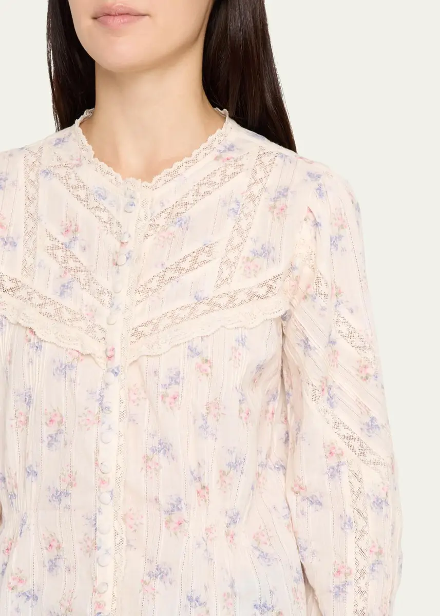LoveShackFancy Miah Floral Lace-Trim Dobby Cotton Blouse | Thumbnail 5 LoveShackFancy Miah Floral Lace-Trim Dobby Cotton Blouse | Thumbnail 5