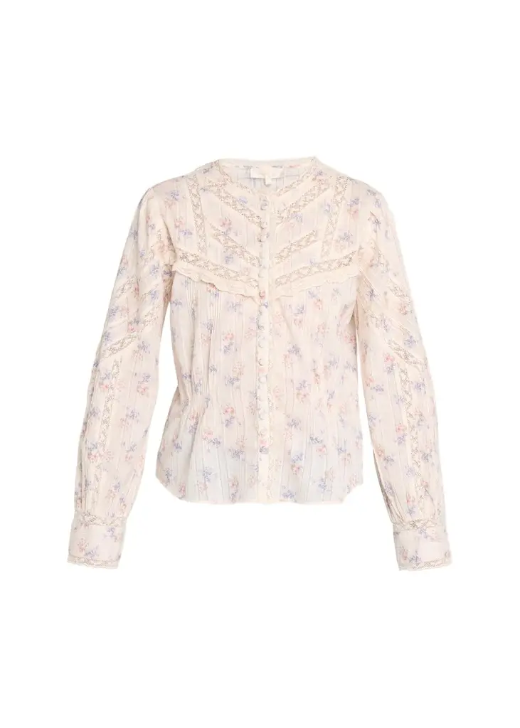 LoveShackFancy Miah Floral Lace-Trim Dobby Cotton Blouse