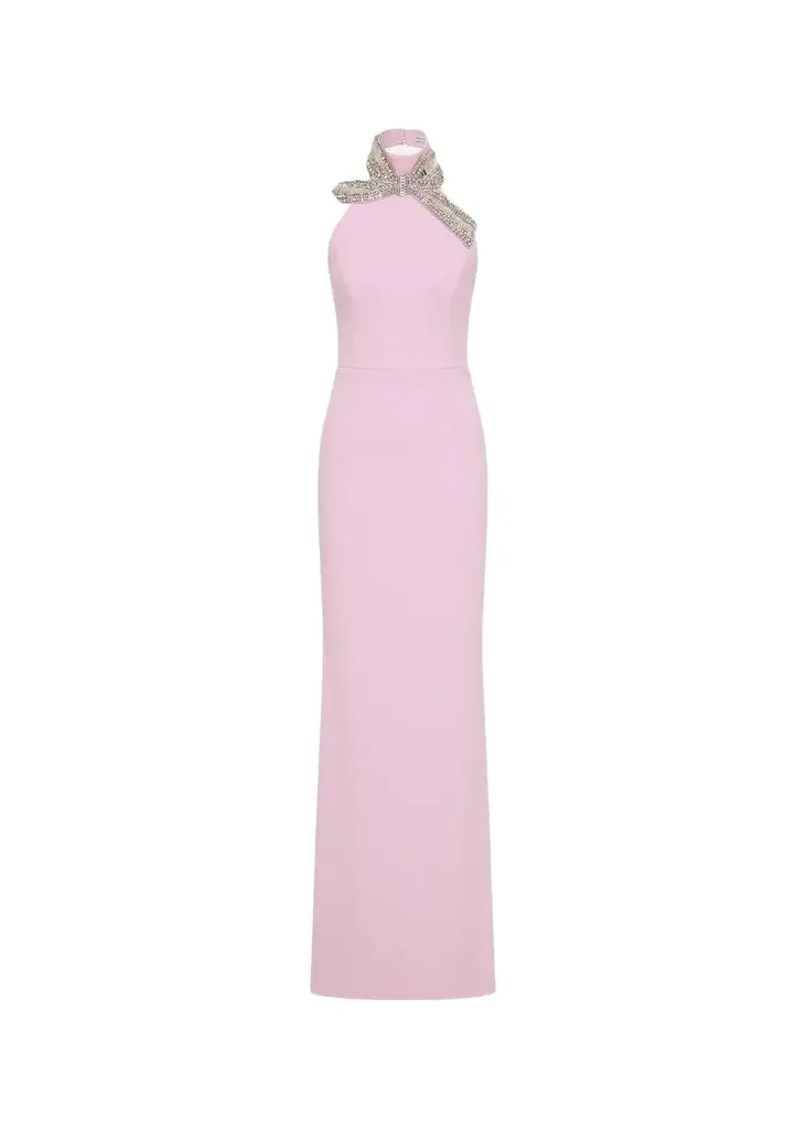 Rebecca Vallance Yolanda Diamante Bow Halter Column Gown