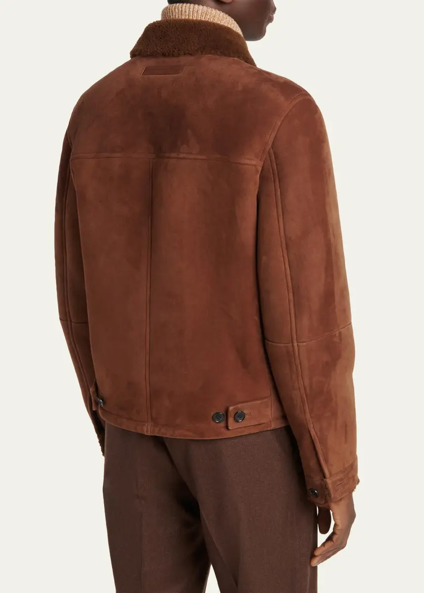 Zegna Men's Suede Short Shearling-Collar Aviator Jacket | Thumbnail 3 Zegna Men's Suede Short Shearling-Collar Aviator Jacket | Thumbnail 3