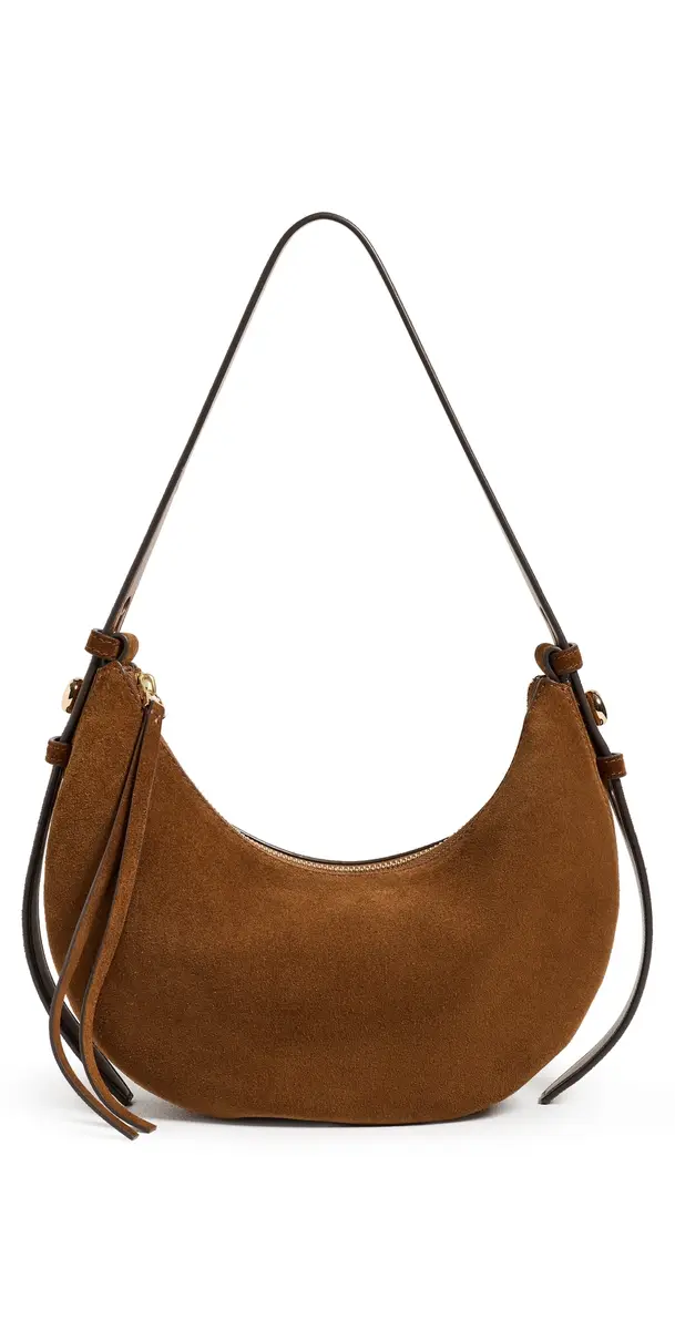 Tory Burch Romy Suede Half Moon Bag Caramel One Size | Image 1 Tory Burch Romy Suede Half Moon Bag Caramel One Size | Image 1