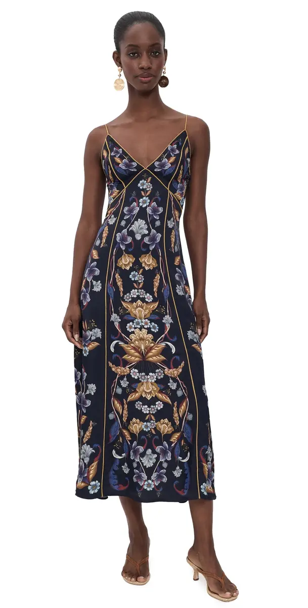 Farm Rio Golden Nature Maxi Slip Dress