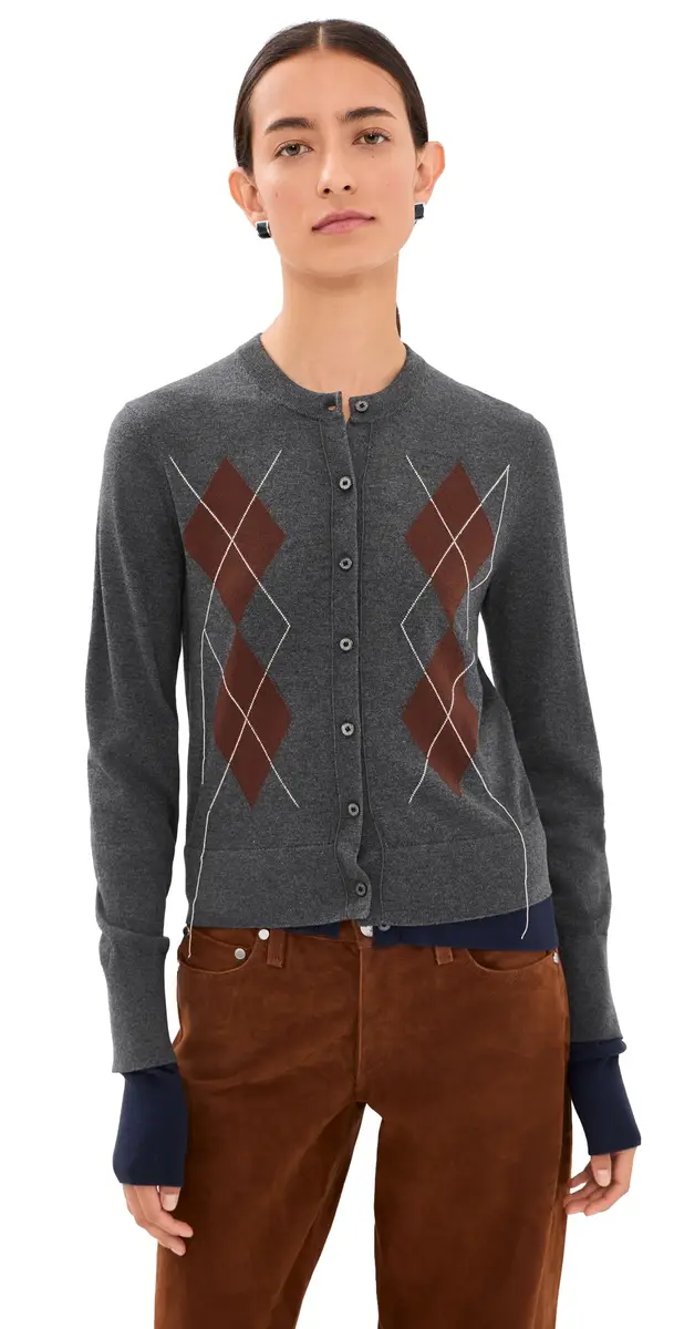 Acne Studios Double-ayered Cardigan Dark Grey/Multi | Image 1 Acne Studios Double-ayered Cardigan Dark Grey/Multi | Image 1