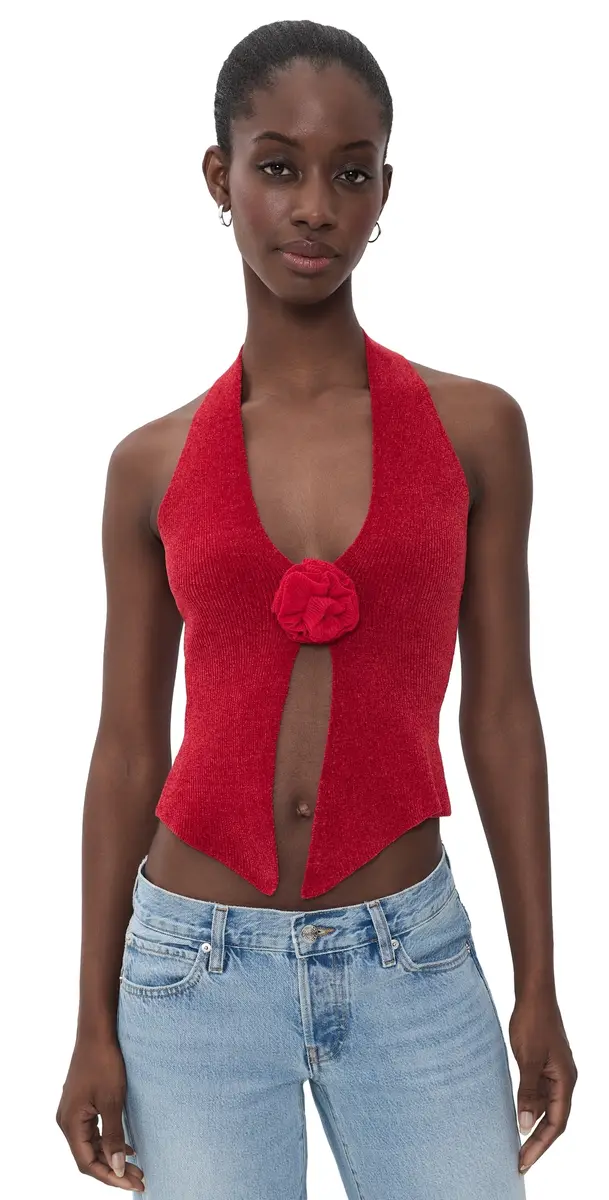 With Jean Rose Knit Top Red | Image 1 With Jean Rose Knit Top Red | Image 1