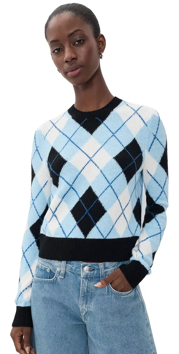 Alice + Olivia Carolee Crewneck Argyle Sweater ineral Blue ulti | Image 1 Alice + Olivia Carolee Crewneck Argyle Sweater ineral Blue ulti | Image 1