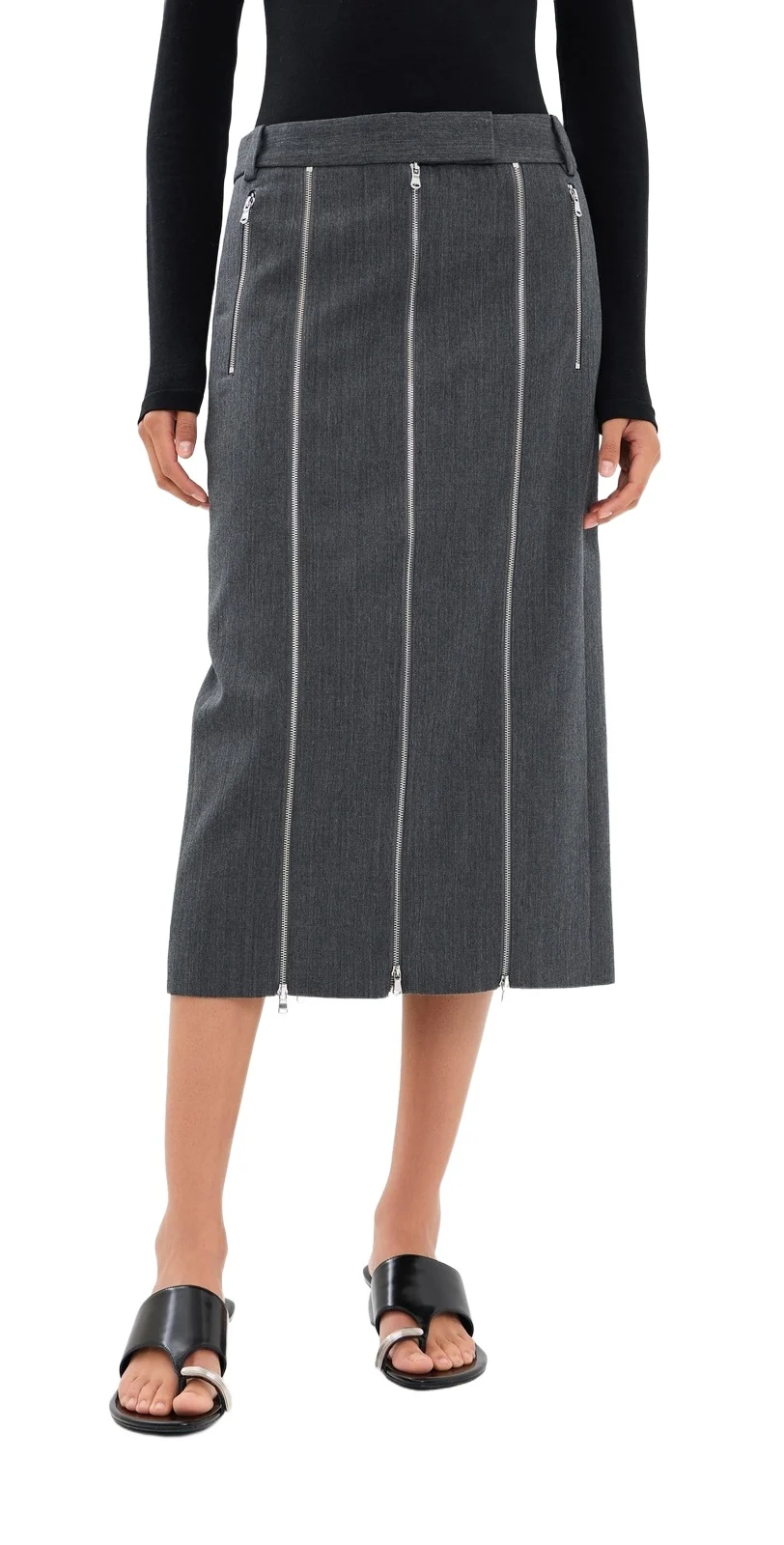 Tibi Gossamer Wool Melange Zip Midi Trouser Skirt