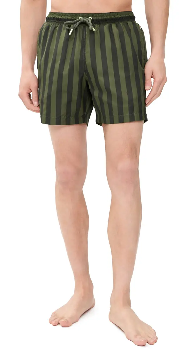 Orlebar Brown Boxer III Bold Stripe Swim Trunks 5.5 Bayleaf/Herbal Green Stripe | Image 1 Orlebar Brown Boxer III Bold Stripe Swim Trunks 5.5 Bayleaf/Herbal Green Stripe | Image 1