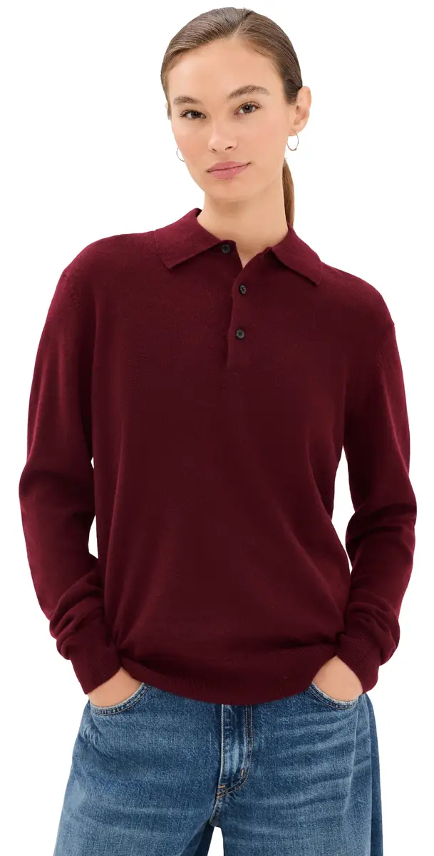 Nili Lotan Jovan Sweater Polo Top Burgundy | Image 1 Nili Lotan Jovan Sweater Polo Top Burgundy | Image 1