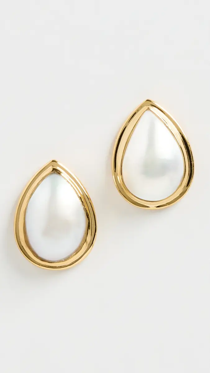 Shashi Pear Pearl Bezel Stud Earrings | Thumbnail 2