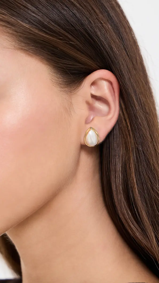 Shashi Pear Pearl Bezel Stud Earrings | Thumbnail 3