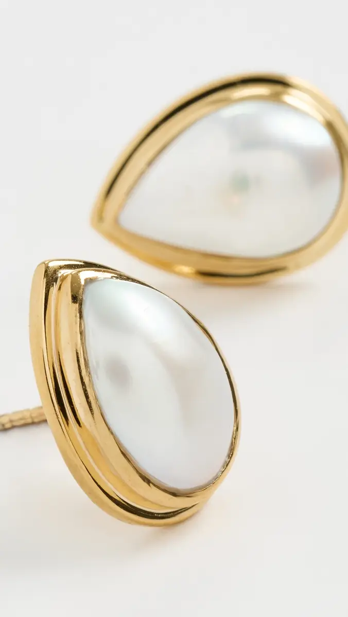 Shashi Pear Pearl Bezel Stud Earrings | Thumbnail 4