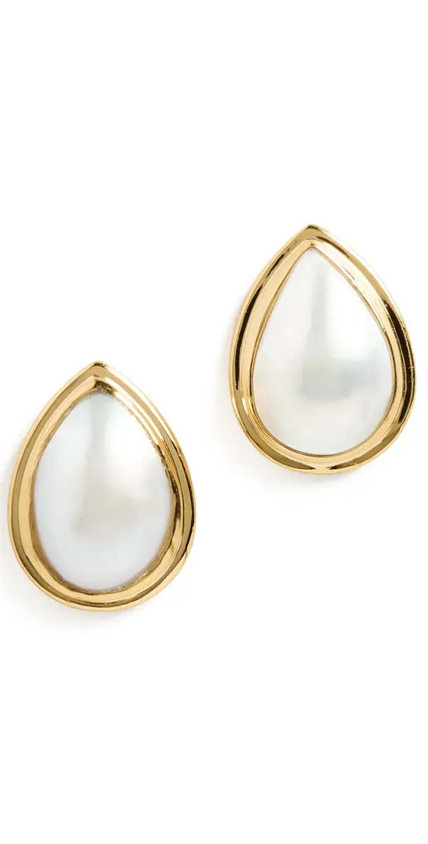 Pear Pearl Bezel Stud Earrings