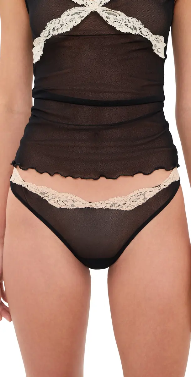 Only Hearts Tulle Lace Thong Black/Chai | Image 1 Only Hearts Tulle Lace Thong Black/Chai | Image 1