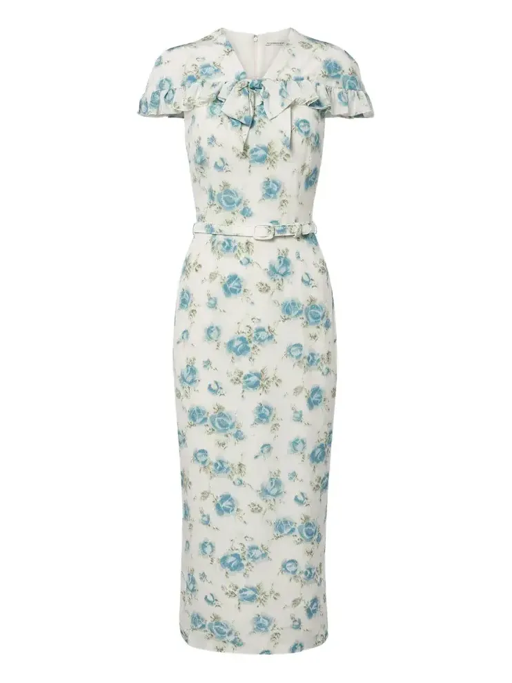 Alessandra Rich Caped floral silk midi dress