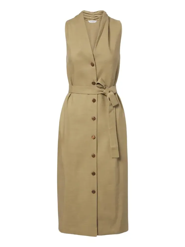 Belted linen and silk midi dress Belted linen and silk midi dress