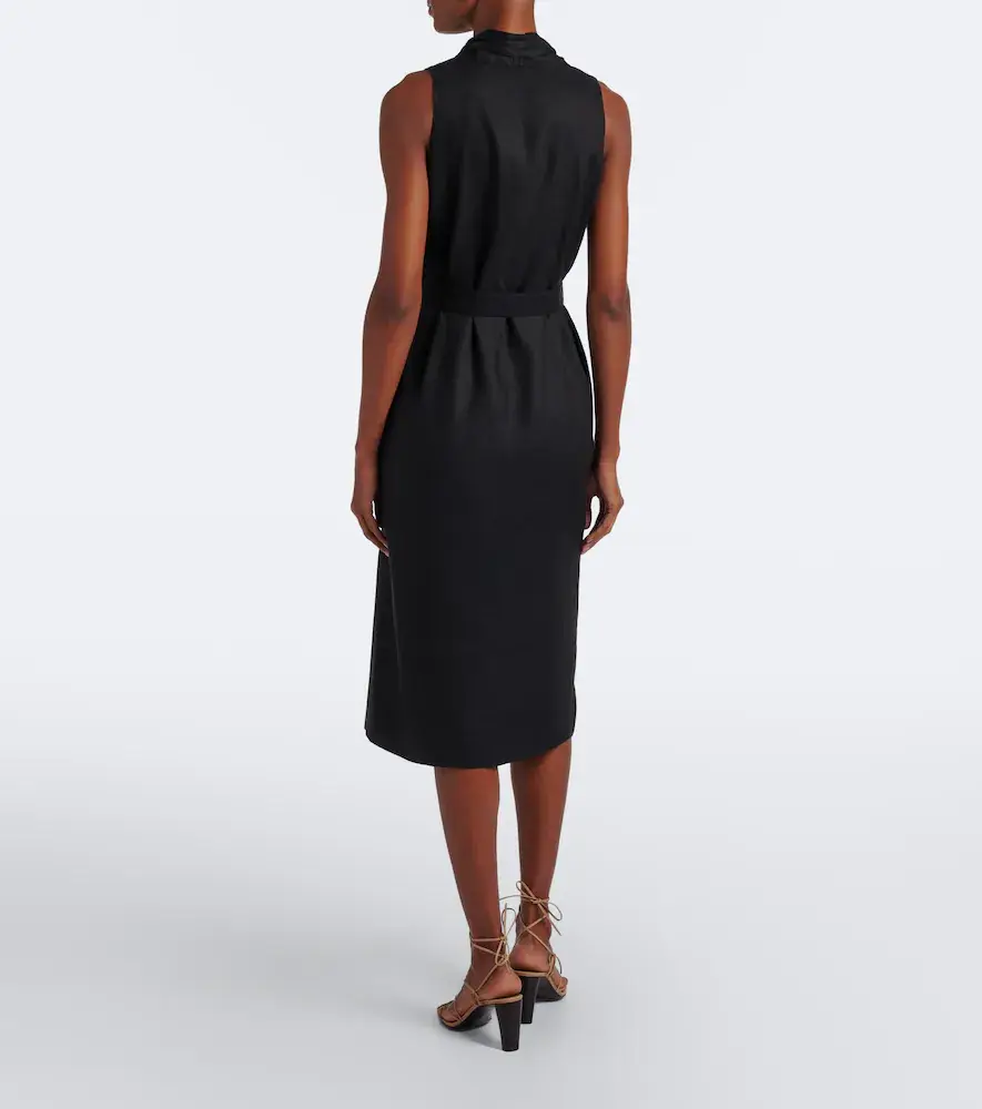Max Mara Belted linen and silk midi dress | Thumbnail 2 Max Mara Belted linen and silk midi dress | Thumbnail 2