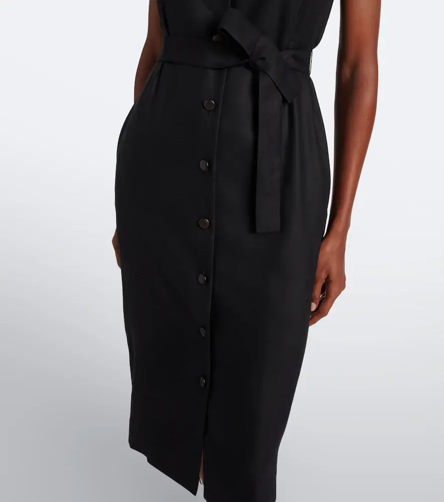 Max Mara Belted linen and silk midi dress | Thumbnail 3 Max Mara Belted linen and silk midi dress | Thumbnail 3