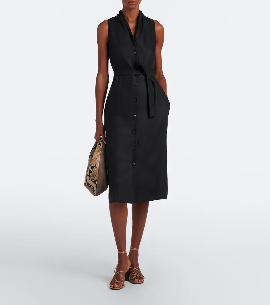 Max Mara Belted linen and silk midi dress | Thumbnail 4 Max Mara Belted linen and silk midi dress | Thumbnail 4