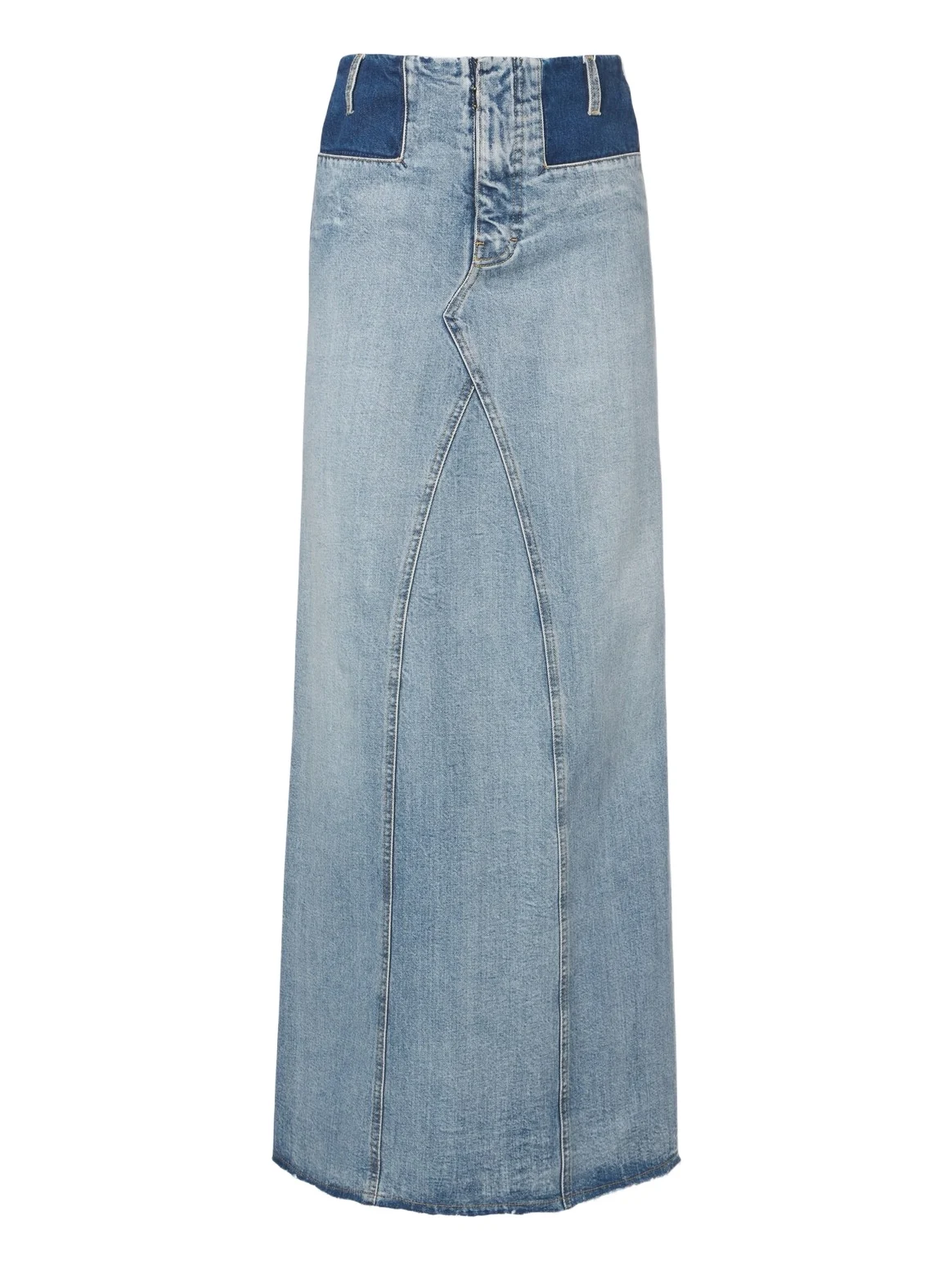 Paneled denim maxi skirt