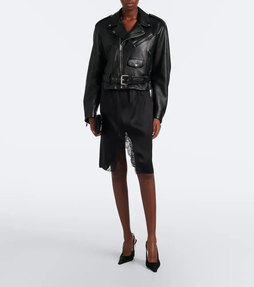 Saint Laurent Lace-trimmed silk satin slip skirt | Thumbnail 3