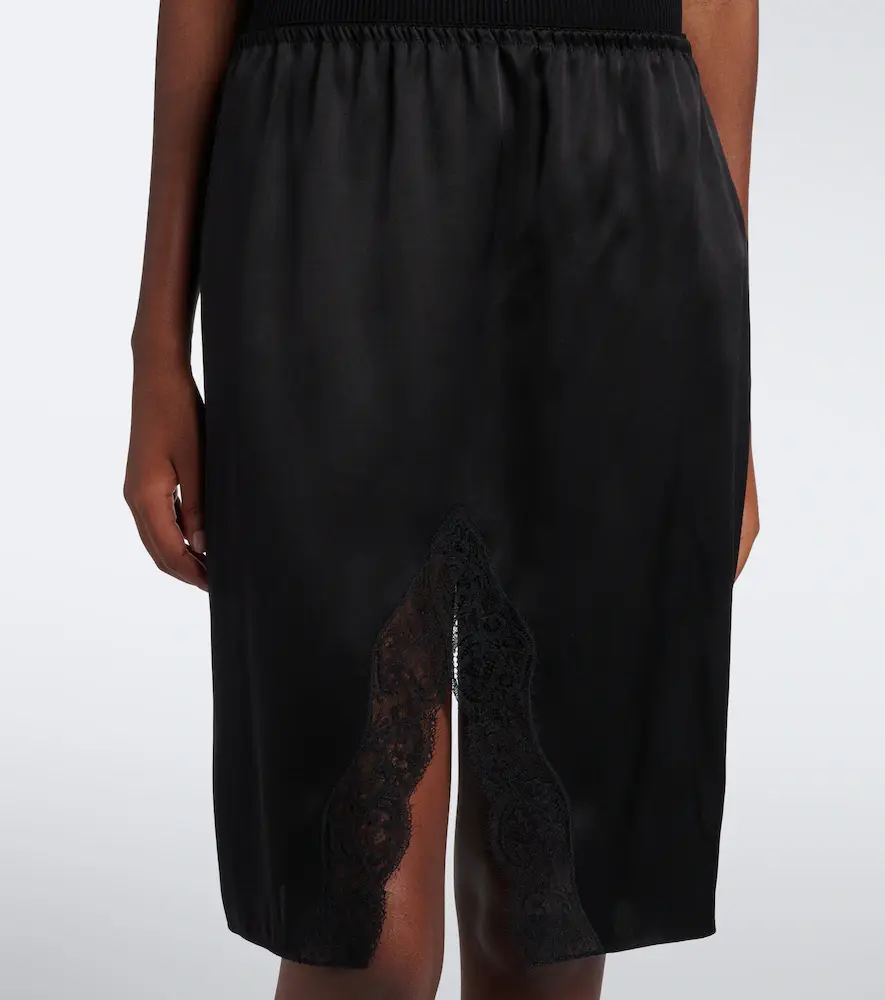 Saint Laurent Lace-trimmed silk satin slip skirt | Thumbnail 4