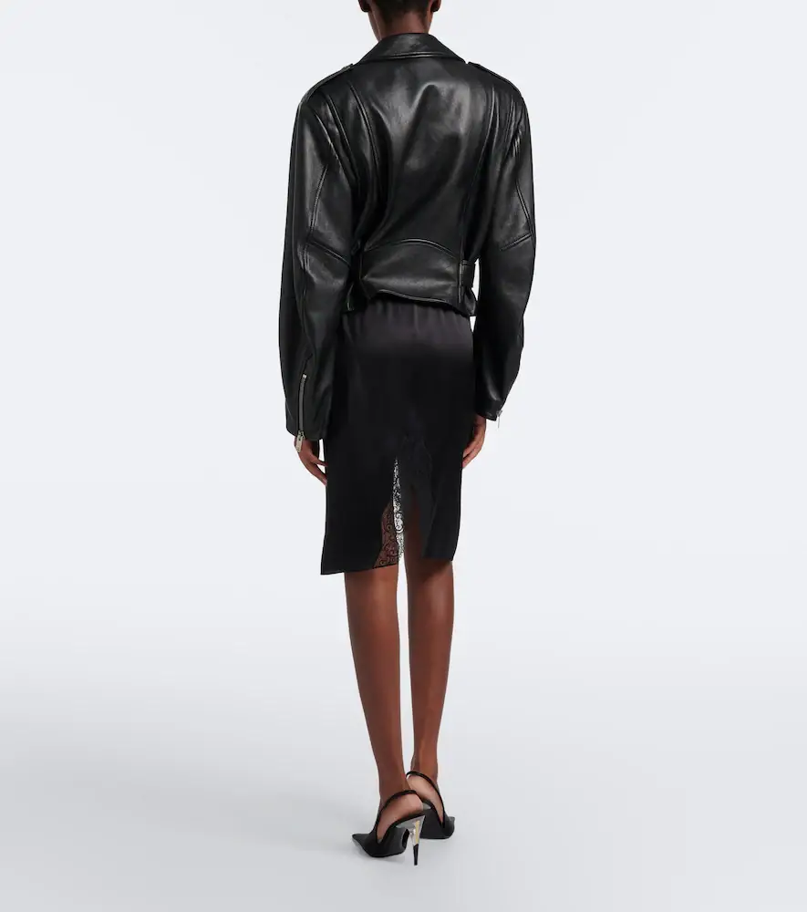 Saint Laurent Lace-trimmed silk satin slip skirt | Thumbnail 5