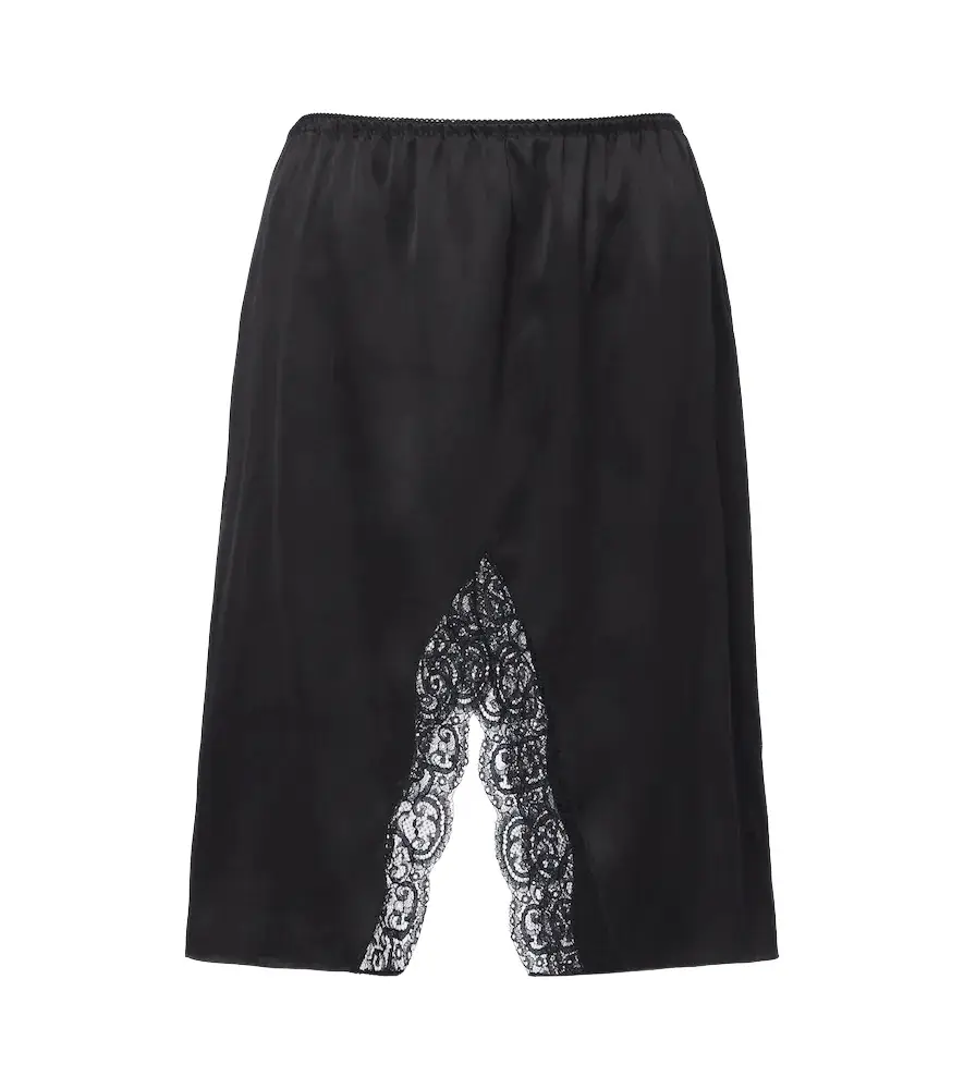 Saint Laurent Lace-trimmed silk satin slip skirt | Image 1 Saint Laurent Lace-trimmed silk satin slip skirt | Image 1