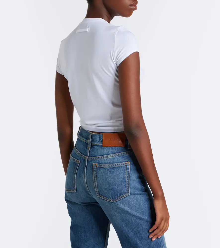 Jean Paul Gaultier Leather-trimmed cropped jersey T-shirt | Thumbnail 3