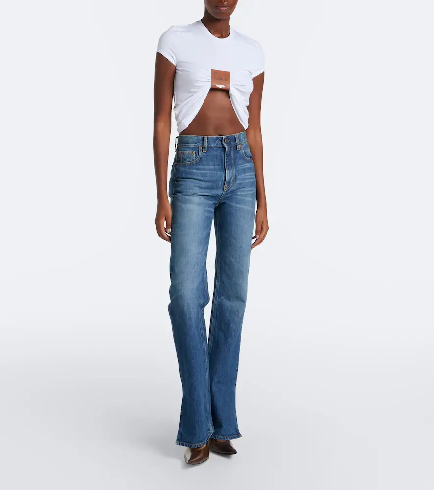 Jean Paul Gaultier Leather-trimmed cropped jersey T-shirt | Thumbnail 5
