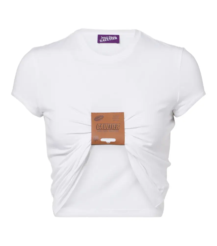 Jean Paul Gaultier Leather-trimmed cropped T-shirt | Image 1 Jean Paul Gaultier Leather-trimmed cropped T-shirt | Image 1