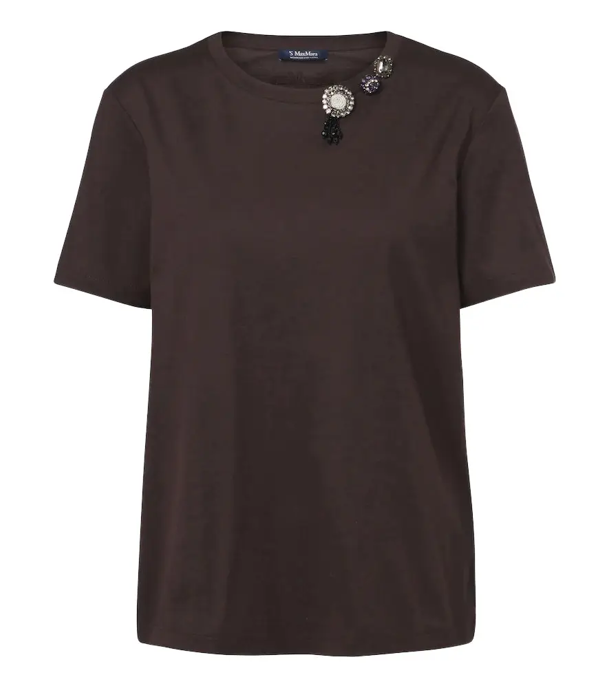 'S Max Mara 'S Max Mara Embellished cotton-blend jersey T-shirt | Image 1 'S Max Mara 'S Max Mara Embellished cotton-blend jersey T-shirt | Image 1