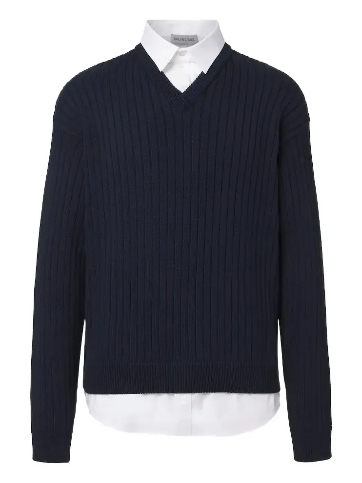 Layered ribbed-knit cotton sweater