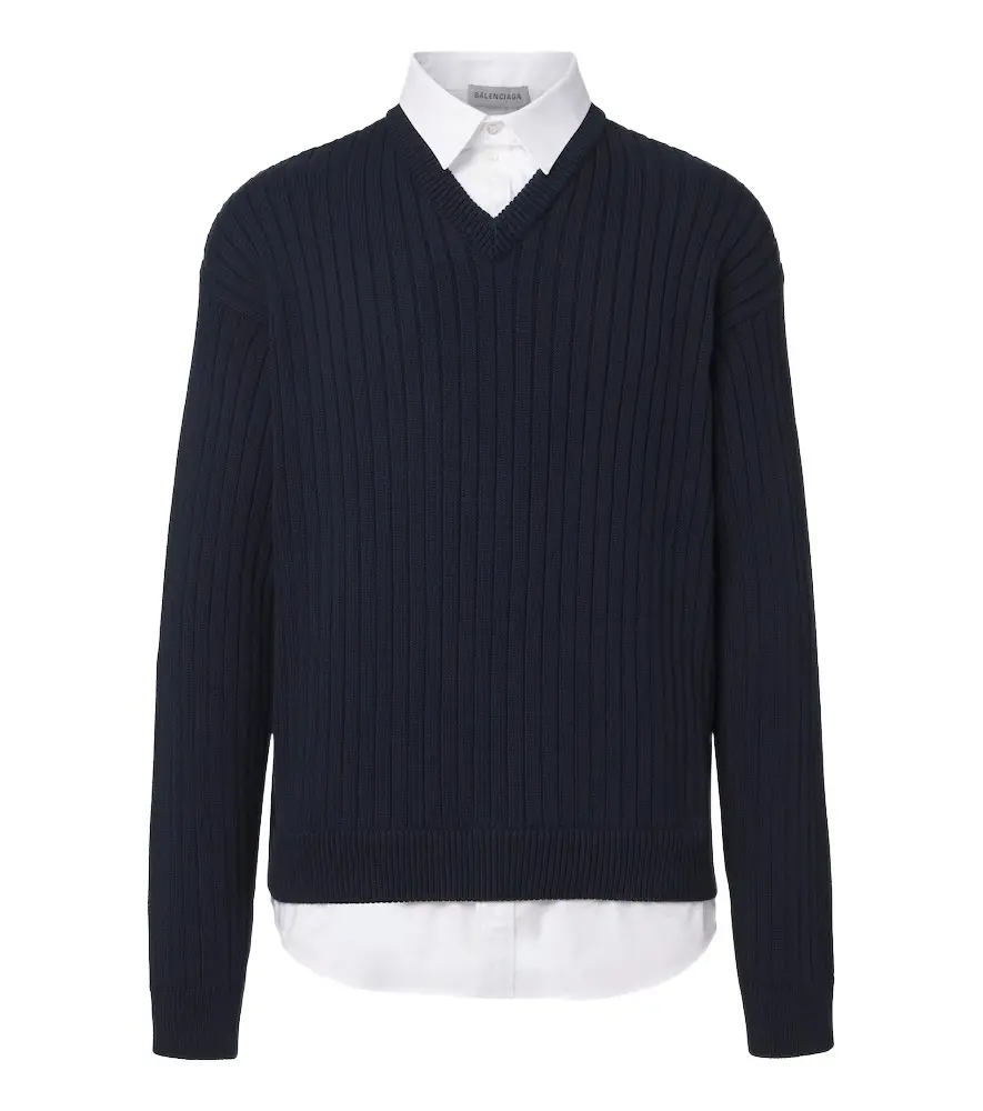 Balenciaga Layered ribbed-knit cotton sweater
