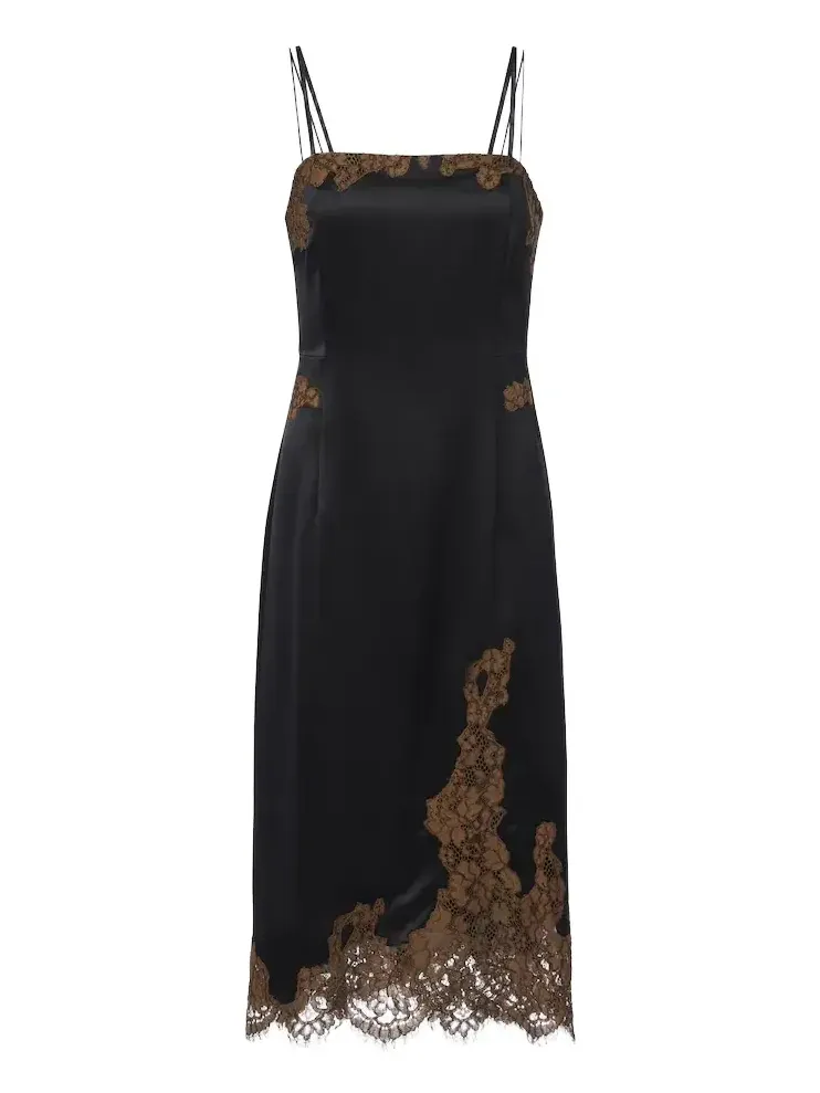 Lace-trimmed satin slip dress