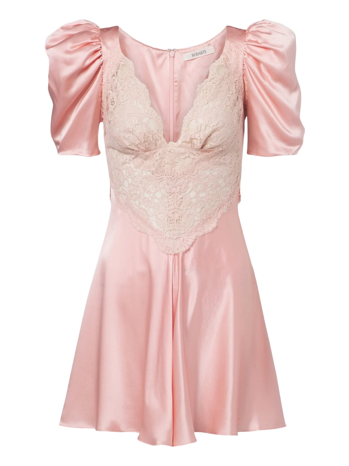 Lace-trimmed silk satin minidress