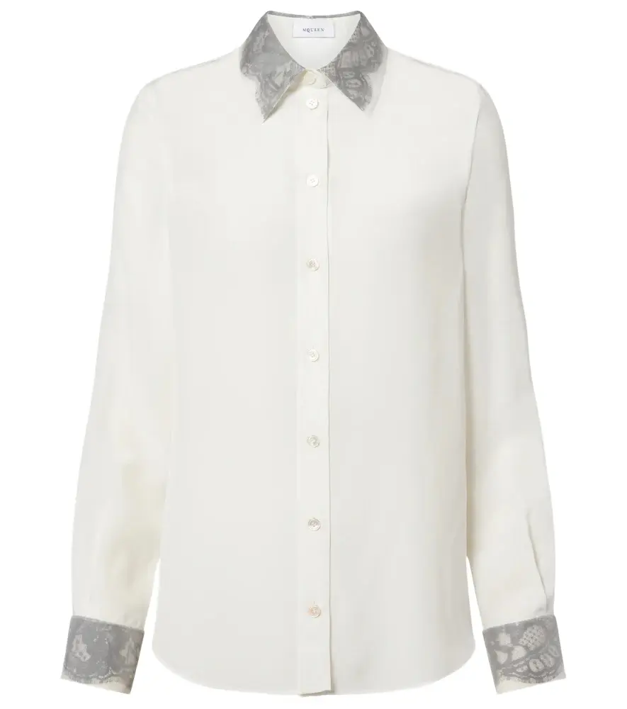 Alexander McQueen Lace-trimmed silk crêpe de chine shirt