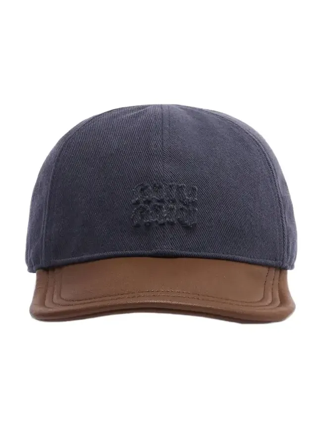 Leather-trimmed drill baseball cap Leather-trimmed drill baseball cap