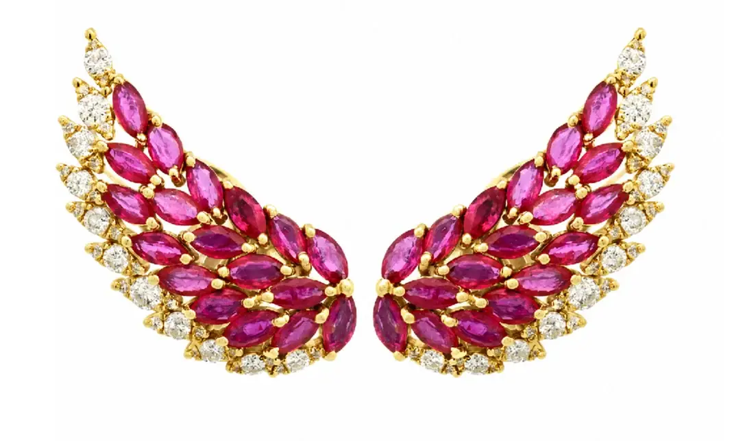 Wish Fine Jewelry 3.70ct Diamond Ruby 18K Gold Wing Climber Earrings | Image 1 Wish Fine Jewelry 3.70ct Diamond Ruby 18K Gold Wing Climber Earrings | Image 1