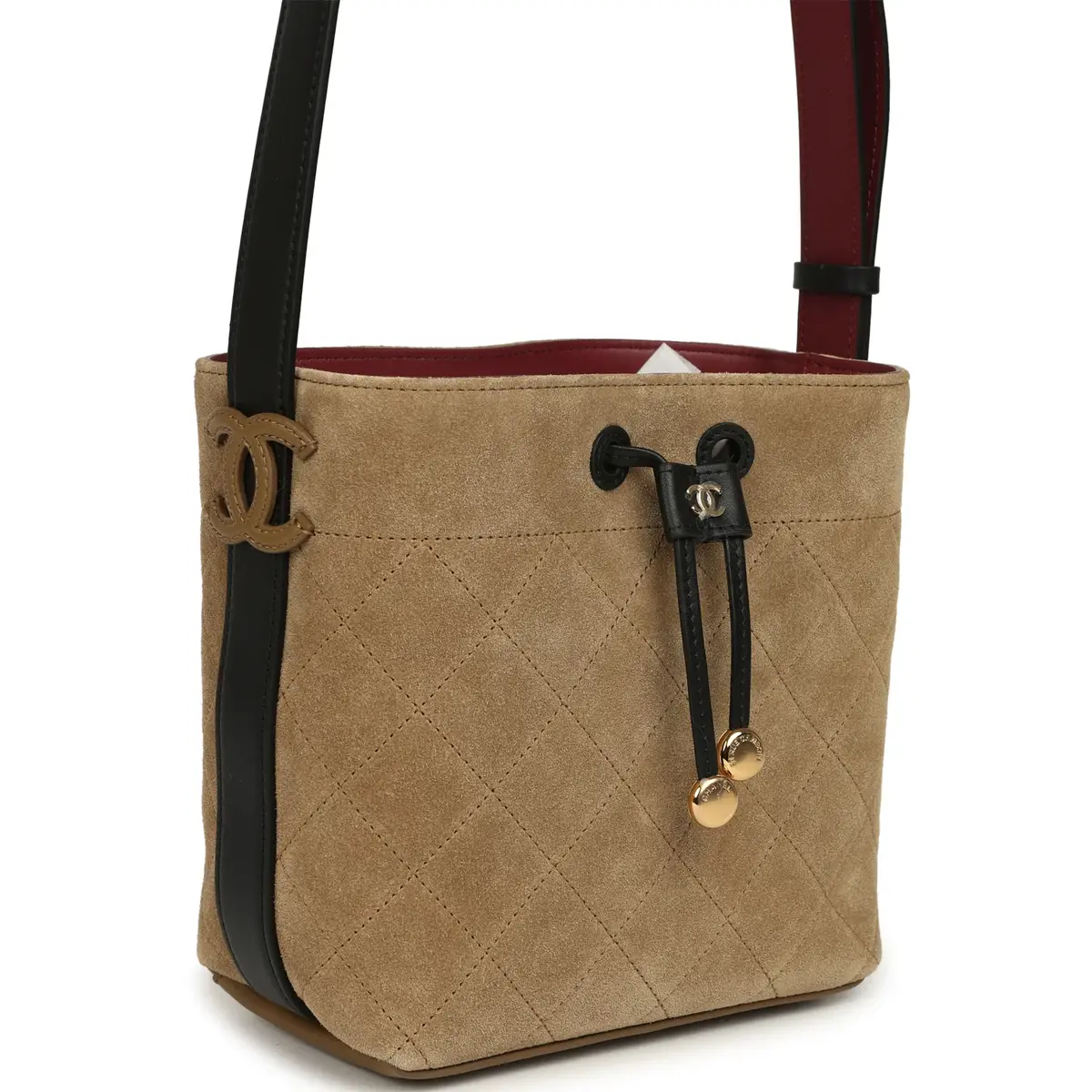 Chanel Chanel "CC Loop" Bucket Bag with Leather Strap Dark Beige Suede, Black Leather Gold Hardware | Thumbnail 2