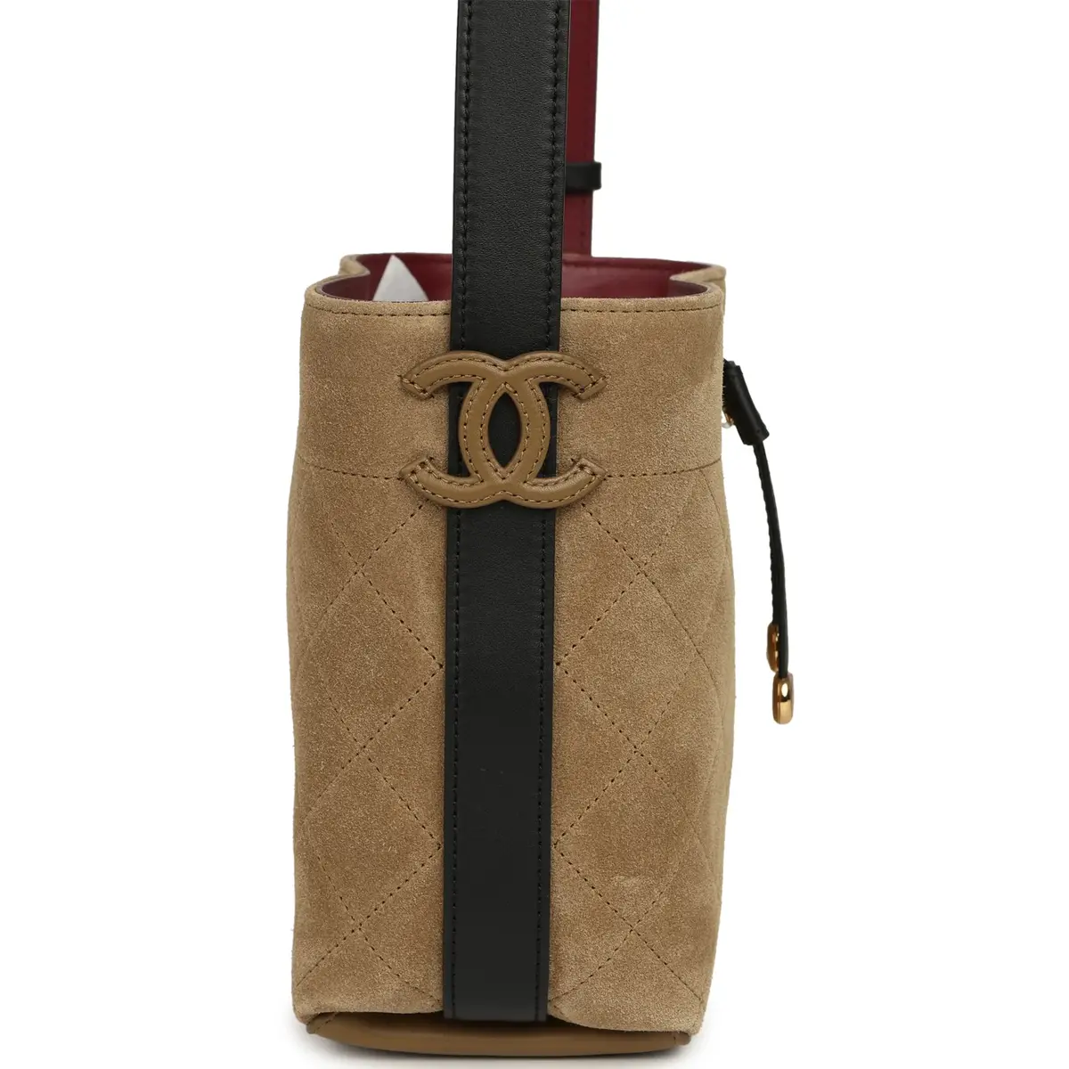 Chanel Chanel "CC Loop" Bucket Bag with Leather Strap Dark Beige Suede, Black Leather Gold Hardware | Thumbnail 3