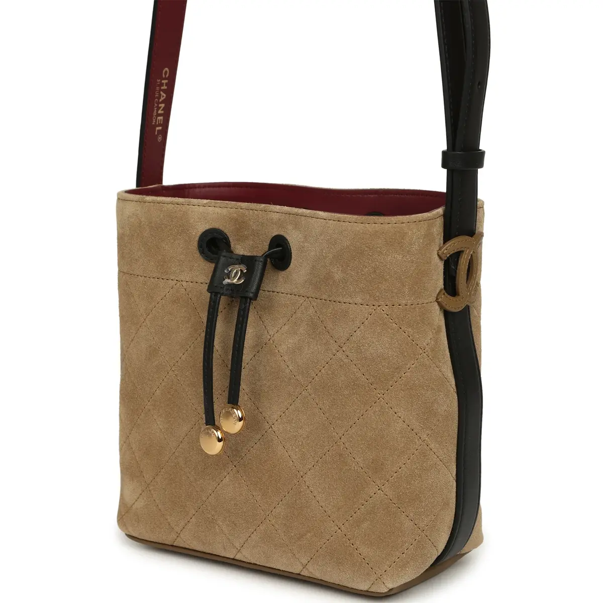 Chanel Chanel "CC Loop" Bucket Bag with Leather Strap Dark Beige Suede, Black Leather Gold Hardware | Thumbnail 5