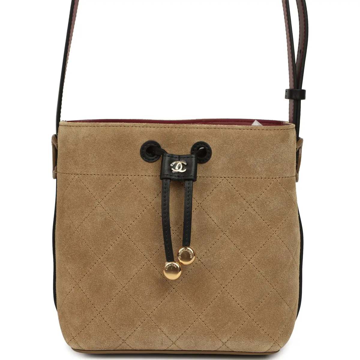 Chanel Chanel "CC Loop" Bucket Bag with Leather Strap Dark Beige Suede, Black Leather Gold Hardware | Image 1 Chanel Chanel "CC Loop" Bucket Bag with Leather Strap Dark Beige Suede, Black Leather Gold Hardware | Image 1