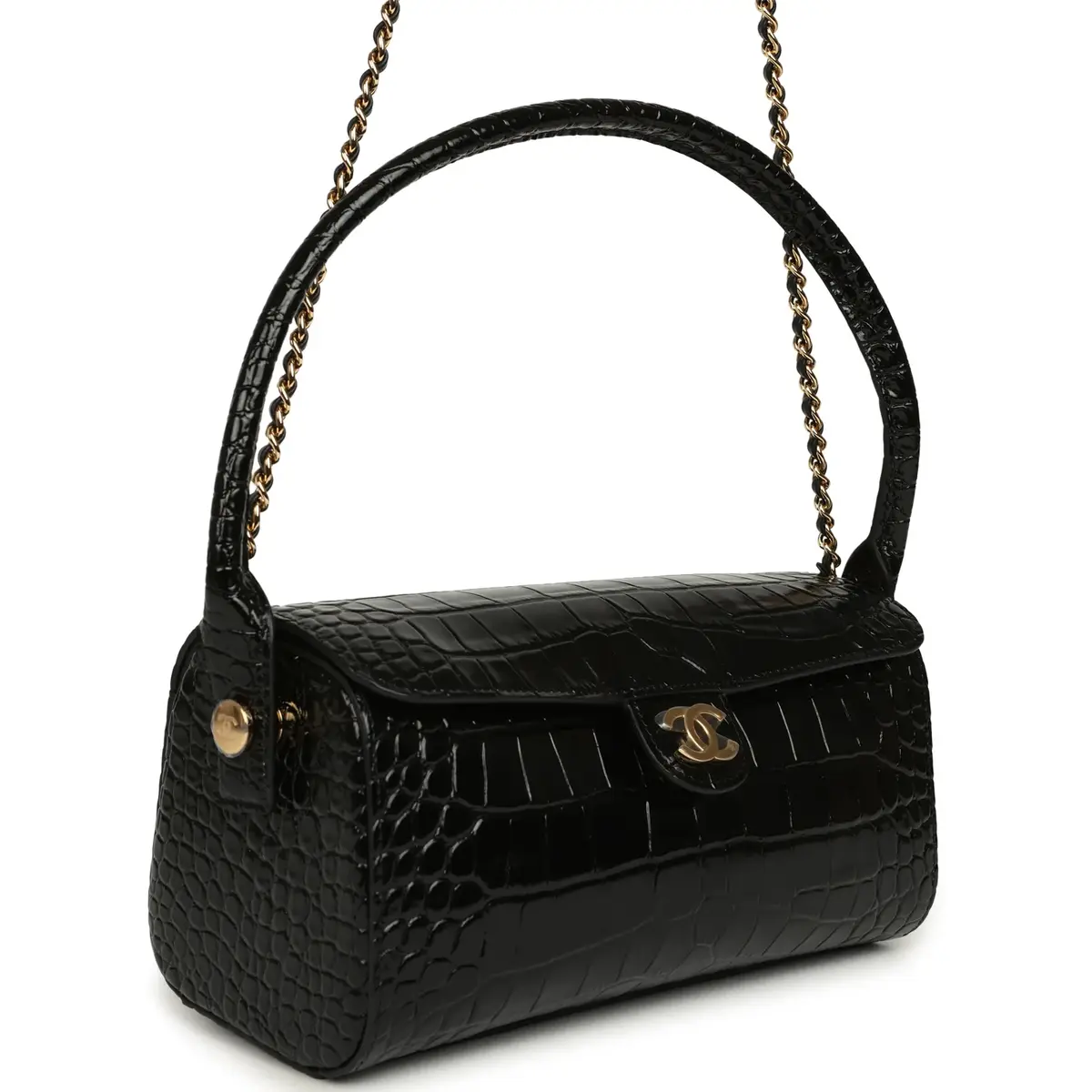 Chanel Chanel Barrel Clutch Bag with Chain Black Croc Embossed Calfskin Gold Hardware | Thumbnail 2 Chanel Chanel Barrel Clutch Bag with Chain Black Croc Embossed Calfskin Gold Hardware | Thumbnail 2