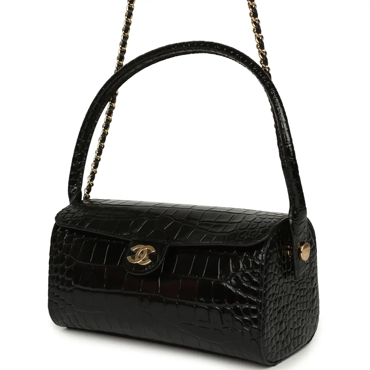 Chanel Chanel Barrel Clutch Bag with Chain Black Croc Embossed Calfskin Gold Hardware | Thumbnail 5 Chanel Chanel Barrel Clutch Bag with Chain Black Croc Embossed Calfskin Gold Hardware | Thumbnail 5