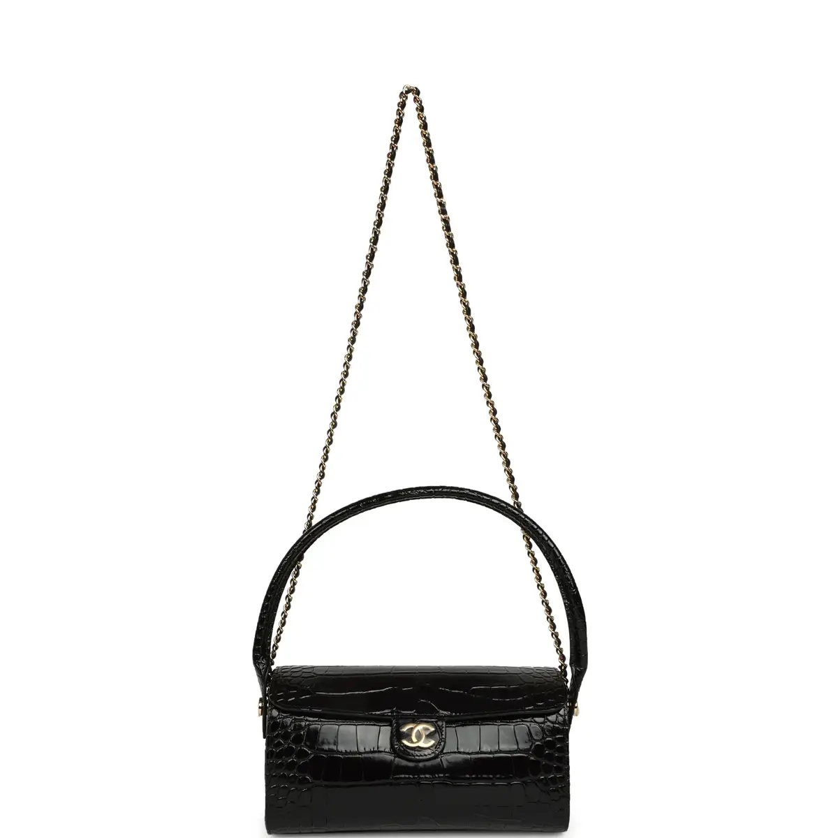 Chanel Chanel Barrel Clutch Bag with Chain Black Croc Embossed Calfskin Gold Hardware | Thumbnail 7 Chanel Chanel Barrel Clutch Bag with Chain Black Croc Embossed Calfskin Gold Hardware | Thumbnail 7