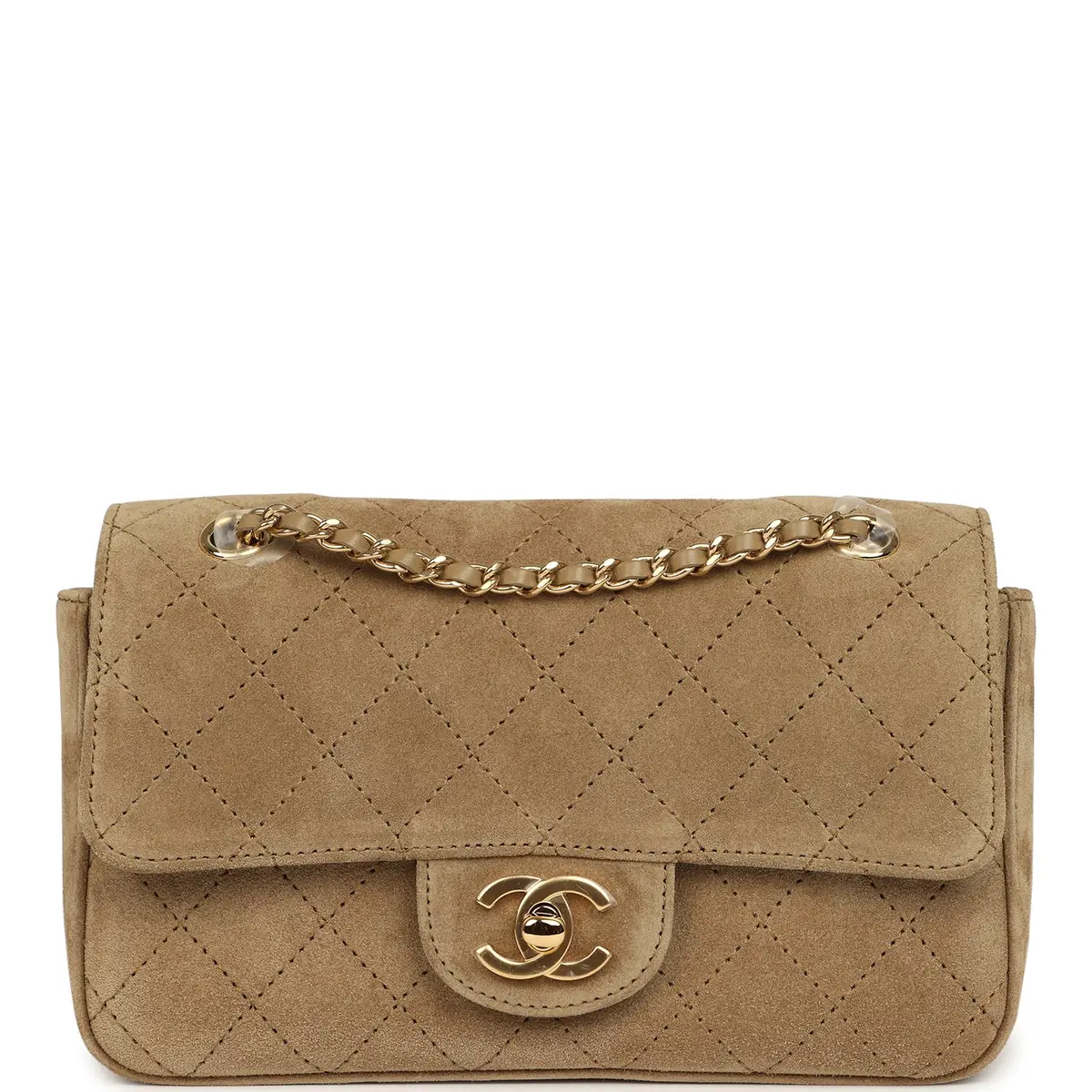 Chanel Chanel Mini "Souplissimo" Flap Bag Beige Suede Gold Hardware | Image 1 Chanel Chanel Mini "Souplissimo" Flap Bag Beige Suede Gold Hardware | Image 1